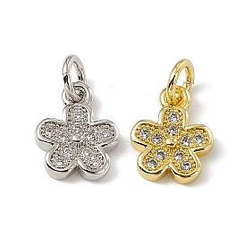 Brass Micro Pave Cubic Zirconia Charms, with Jump Rings, Flower Charm