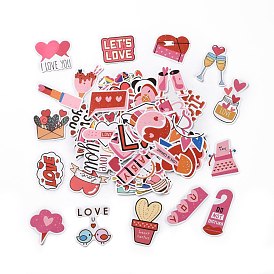 Valentine's Day Theme Cartoon Paper Stickers Set, Adhesive Label Stickers, for Water Bottles, Laptop, Luggage, Cup, Computer, Mobile Phone, Skateboard, Guitar Stickers, Heart & Gift & Letter