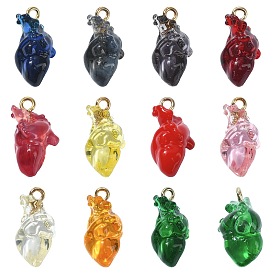 12 Stück 12 Farben transparent 3 Harzanhänger, Herz, mit eisernem Augenstift