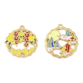 Rack Plating Alloy Pendants, with Enamel, Cadmium Free & Nickel Free & Lead Free, Golden, Flower Charm