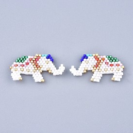 Handmade Seed Beads Pendants, with Elastic Thread, Loom Pattern, Elephant