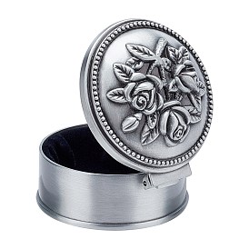 Aluminum Alloy Jewelry Box, Round with Flower
