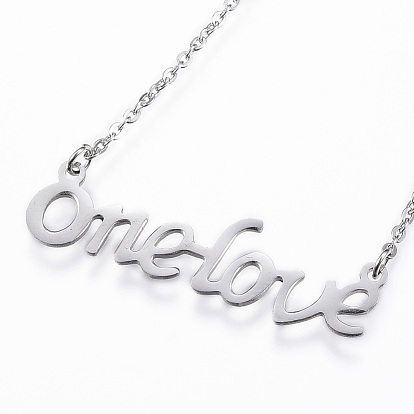304 de acero inoxidable collares pendientes, con broches de langosta, un amor