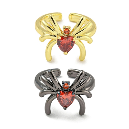 Rack Plating Brass Micro Pave Cubic Zirconia Solitaire Ring, Spider Open Cuff Rings for Women, Long-Lasting Plated, Cadmium Free & Lead Free