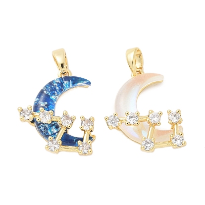 Латунные микро проложить кубического циркония подвески, без кадмия и без свинца, cmолой, подвески луна и звезды