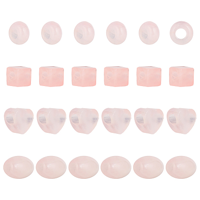 24шт 4 стили натуральный розовый кварц европейские бусины, бусины с большим отверстием, бочка, куб, сердце и рондель