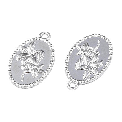 Crémaillère pendentifs en alliage placage, sans cadmium et sans plomb, ovale avec des fleurs