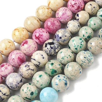 Нити из натуральных окаменелых бусин разного размера, окрашенные, круглые, сгладить