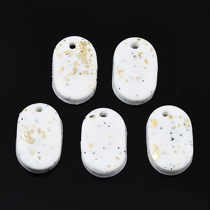 Handmade Polymer Clay Charms, with Gold Foil, Rounded Rectangle
