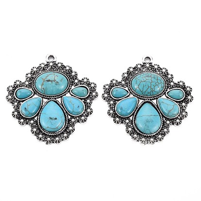 Tibetan Style Alloy Pendants, with Synthetic Turquoise, Cadmium Free & Lead Free, Fan