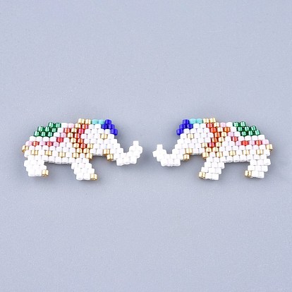 Handmade Seed Beads Pendants, with Elastic Thread, Loom Pattern, Elephant
