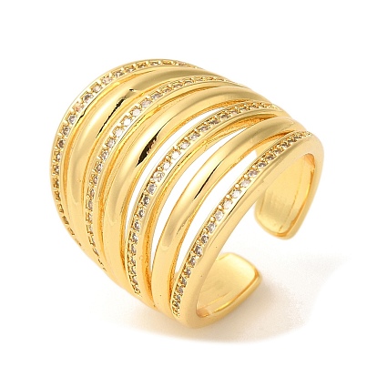 Открытые манжеты из латуни с микропаве и кубическим цирконием, многослойное кольцо для женщин, без свинца и без кадмия