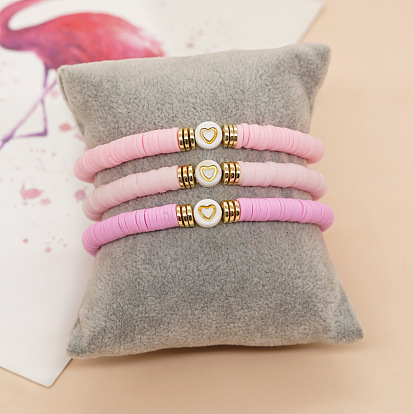 Pink Soft Pottery Heart Bracelet BFF PVC Love Elastic Bracelet