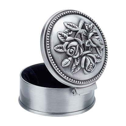 Aluminum Alloy Jewelry Box, Round with Flower