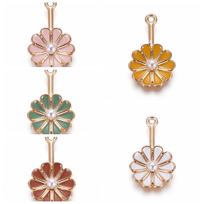 500 pcs 5 couleurs pendentifs en alliage d'émail, avec de l'acrylique perle d'imitation, fleur, or et de lumière