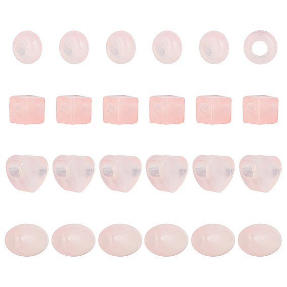 24шт 4 стили натуральный розовый кварц европейские бусины, бусины с большим отверстием, бочка, куб, сердце и рондель