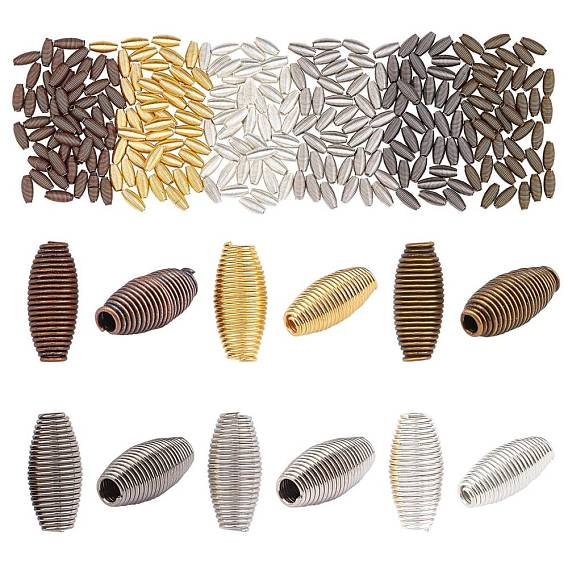 300Pcs 6 Colors Steel Spring Beads, Coil Beads, Rice, 9x4mm, Hole: 1mm