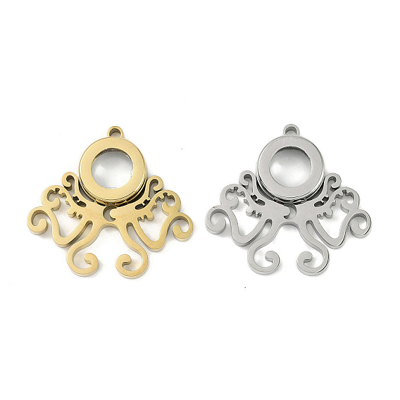 Ионное покрытие (IP) 304 подвески-медальоны из нержавеющей стали, со стеклом, очарование осьминога