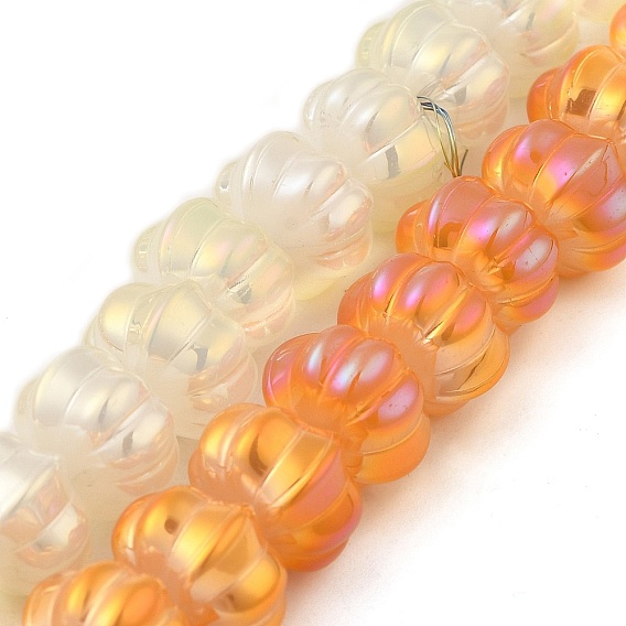 Rainbow Plated Electroplate Glass Beads, Two Tone, Pumpkin