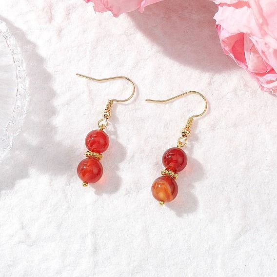 Круглые серьги-подвески из натурального полосатого агата, с 304 нержавеющей стали