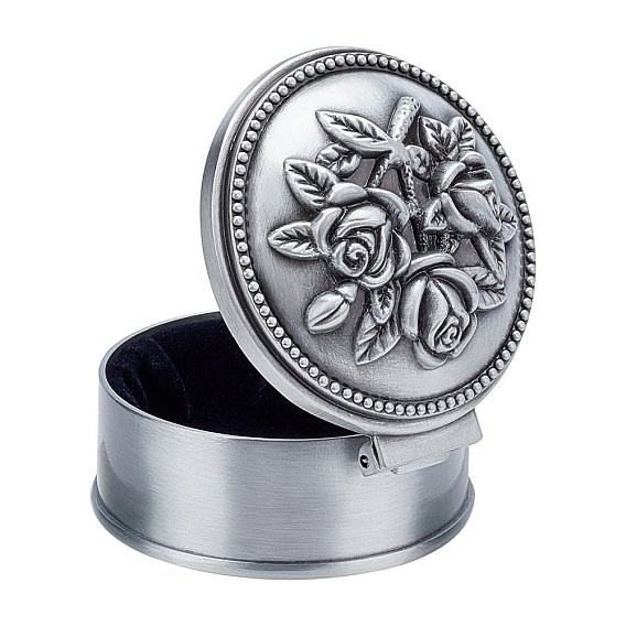 Schmuckschatulle aus Aluminiumlegierung, Runde mit Blume