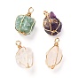 Natural Mixed Gemstone Pendants, with Real 18K Gold Plated Eco-Friendly Copper Wire, Nuggets