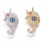 Brass Micro Pave Cubic Zirconia Pendants, Sea Horse