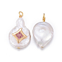 Pendentifs de perles d'eau douce de culture naturelle, avec accessoires zircon cubique micro pave en laiton, pépites avec étoile, or