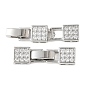 SHEGRACE Brass Micro Pave Clear Cubic Zirconia Fold Over Claps, Square, Cadmium Free & Lead Free & Nickel Free, Long-Lasting Plated