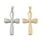 Brass Micro Pave Clear Cubic Zirconia Pendants, Curved Cross Charms