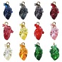 12Pcs 12 Colors Transparent 3D Resin Pendants, Heart, with Iron Eye Pin