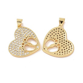Brass Micro Pave Cubic Zirconia Pendants, Heart with Hollow Footprint Charm