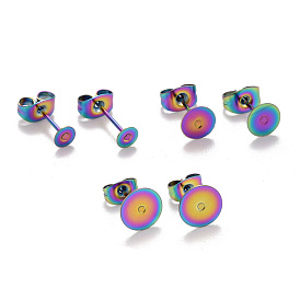 Ion Plating(IP) Rainbow Color 304 Stainless Steel Stud Earring Findings, Flat Pad Earring Post