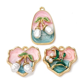 Подвески из эмалевого сплава легкого золота, подвески вишневые/цветочные, с ABS имитации жемчуга, стойки покрытие