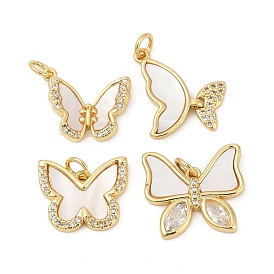 Латунные микро проложить кубического циркония подвески, бабочки прелести, с раковиной и прыгать кольцо, без кадмия и без свинца, прочное покрытие, стойки покрытие