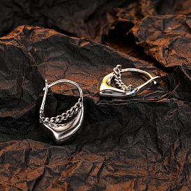 Minimalist Geometric Heart Chain Earrings - 925 Sterling Silver Designer Jewelry