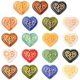 19pcs 19 Farben handgemachte Lampwork Perlen, Herz, Metall umschlungen
