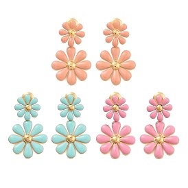 304 Stainless Steel Enamel Stud Earrings, Flower, Golden