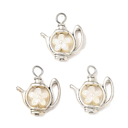 Подвески из непрозрачного акрила с имитацией жемчуга, цветочный чайник, с бортовыми рамками из сплава и железной петлей