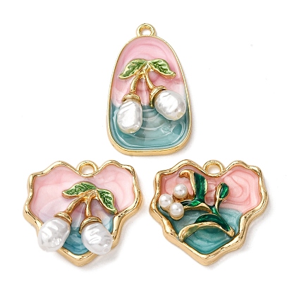 Подвески из эмалевого сплава легкого золота, подвески вишневые/цветочные, с ABS имитации жемчуга, стойки покрытие