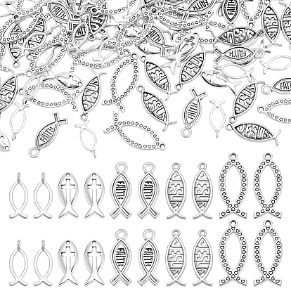 100 шт 5 стили подвески из сплава в тибетском стиле, Иисус рыбы