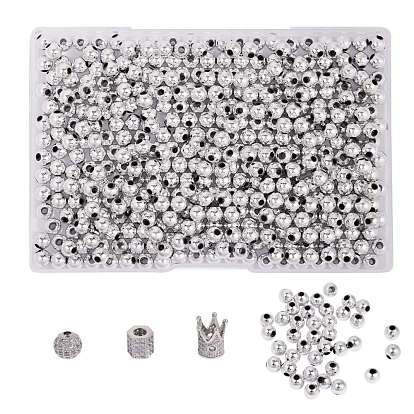 6Pcs 3 Styles Brass Micro Pave Cubic Zirconia Beads, with 350 Pcs CCB Plastic Beads, Round & Crown & Hexagon