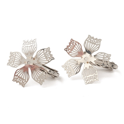 304 Stainless Steel Clop-on Earrings Finding, Flower Filigree Earring Settings
