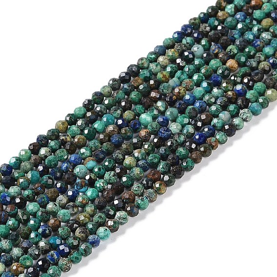 Natural Chrysocolla and Lapis Lazuli Beads Strands, Faceted, Round