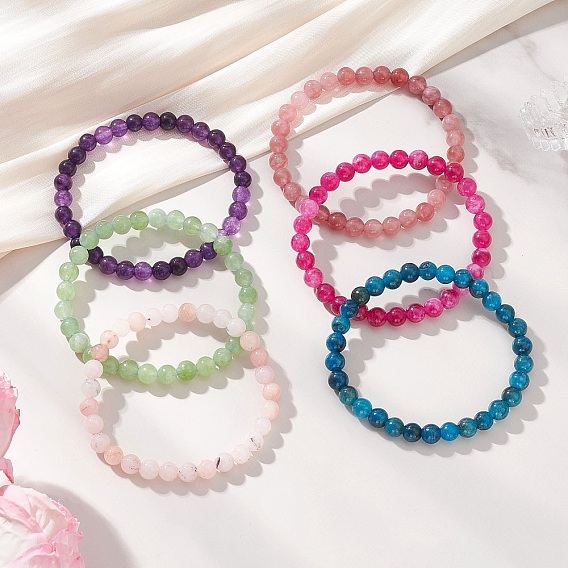 6шт. браслеты из натурального кварца с эластичными бусинами для женщин и мужчин, круглые, окрашенная и подогревом