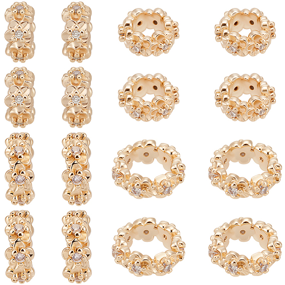 20 шт. 2 стили латунные микро-паве кубические циркониевые европейские бусины, бусины с большим отверстием, маргаритка