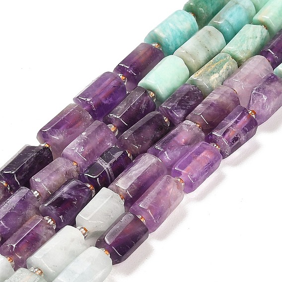 Chakra Natural Mixed Stone Beads Strands, with Seed Beads, Faceted Column