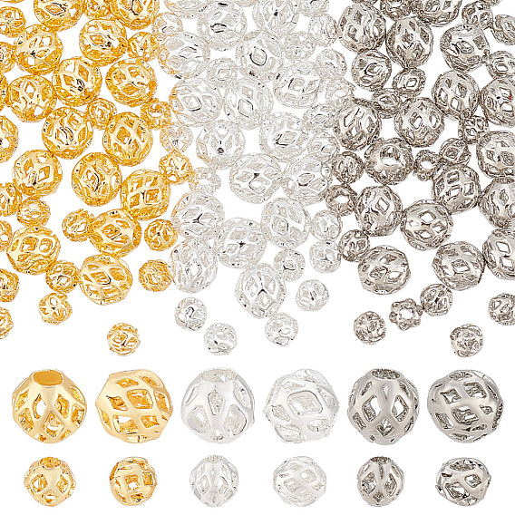 120шт 6 стиль латунные бусины, долговечный, без свинца и без кадмия, полые Rondelle