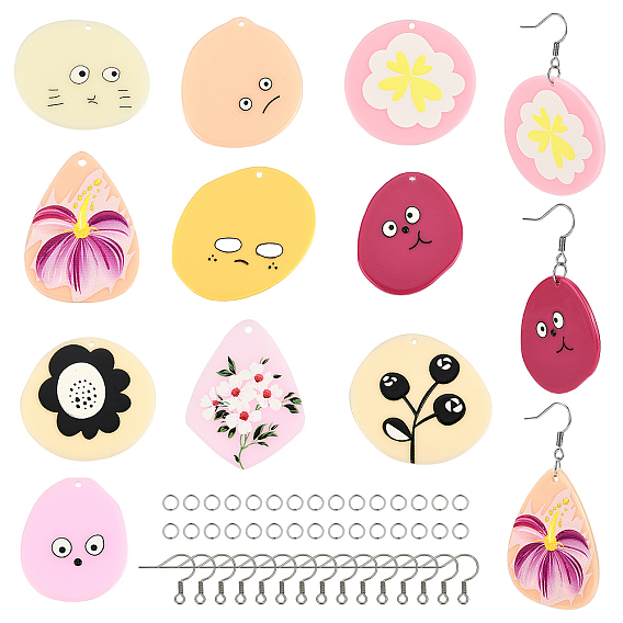 20Pcs Acrylic Pendants, 3D Printed, Mixed Shapes