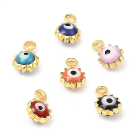Brass Enamel Charms, Real 18K Gold Plated, Long-Lasting Plated, Lead Free & Cadmium Free, Sun with Evil Eye Charm